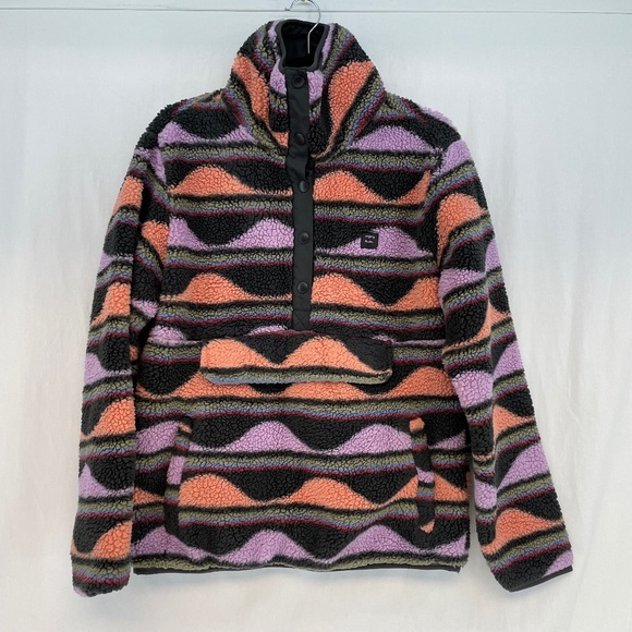 Billabong Jackets & Blazers - Billabong Pullover Half Snap Sherpa Jacket Multicoloured Women’s Size Large